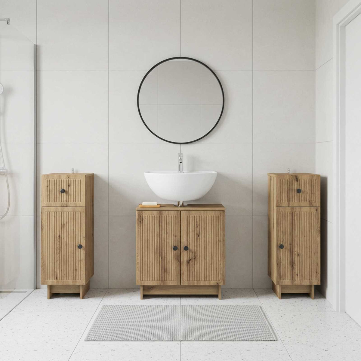 Set di armadietti da bagno in 3 pezzi EDE Rovere Artigianale