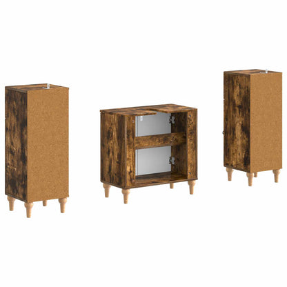 Set di armadietti da bagno in 3 pezzi ALKMAAR Rovere Fumo