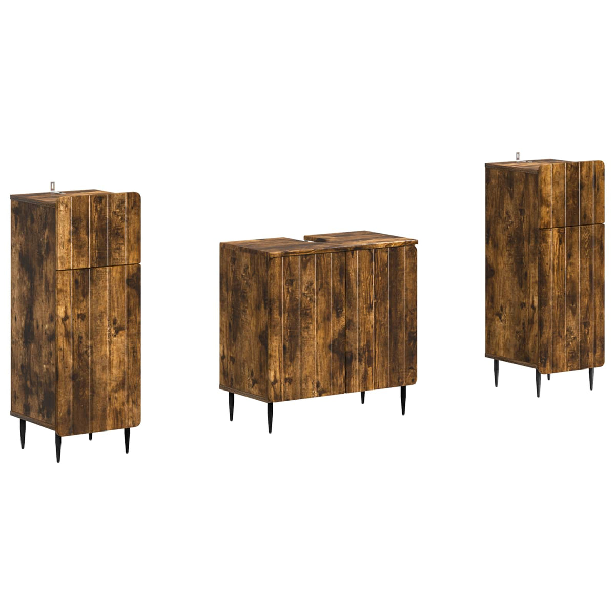 Set di armadietti da bagno in 3 pezzi ZWOLLE Rovere Fumo