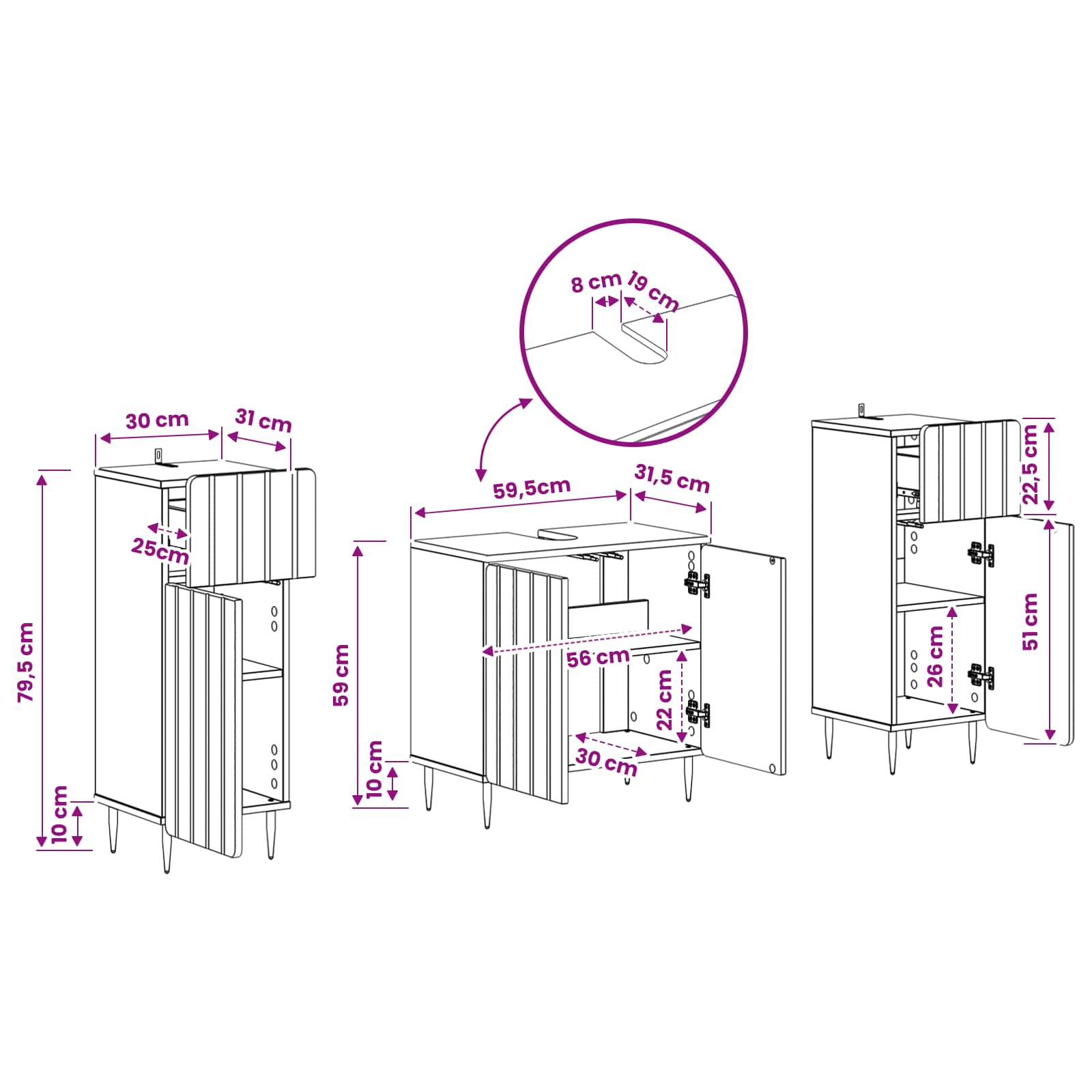 Set di Armadi da Bagno da 2 Pezzi ZWOLLE Legno antico | homemem39