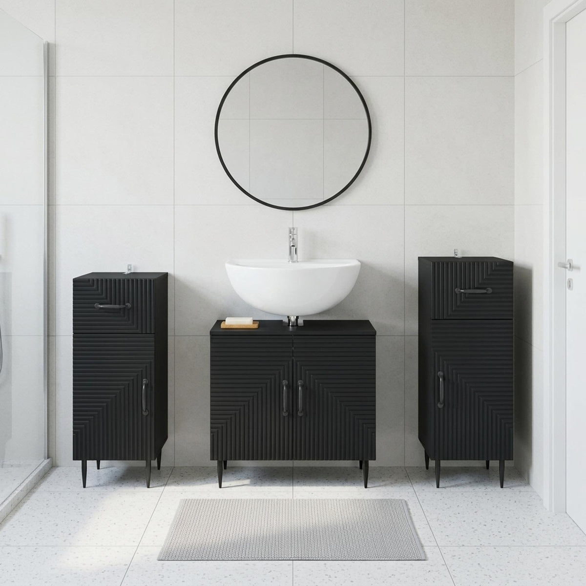Set di armadietti da bagno in 3 pezzi HAARLEM Nero