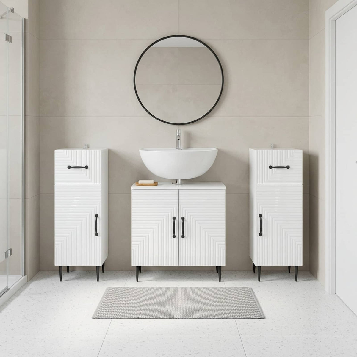 Set di armadietti da bagno in 3 pezzi HAARLEM Bianco Lucido