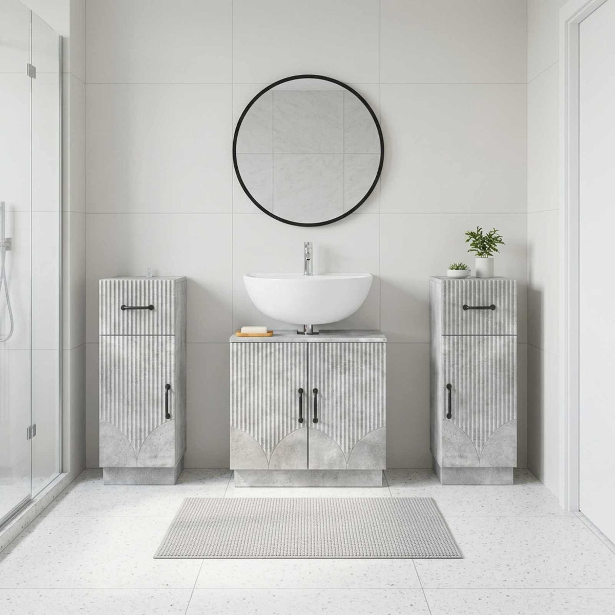 Set di armadietti da bagno in 3 pezzi HOORN Grigio Cemento