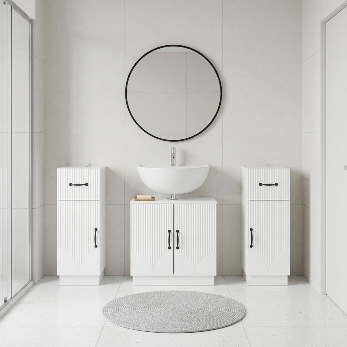 Set di armadietti da bagno in 3 pezzi HOORN Bianco Lucido