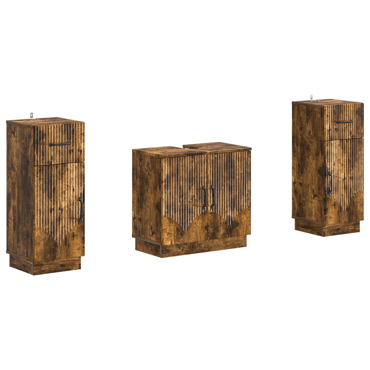 Set di armadietti da bagno in 3 pezzi HOORN Rovere Fumo