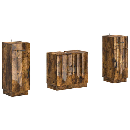 Set di armadietti da bagno in 3 pezzi HOORN Rovere Fumo