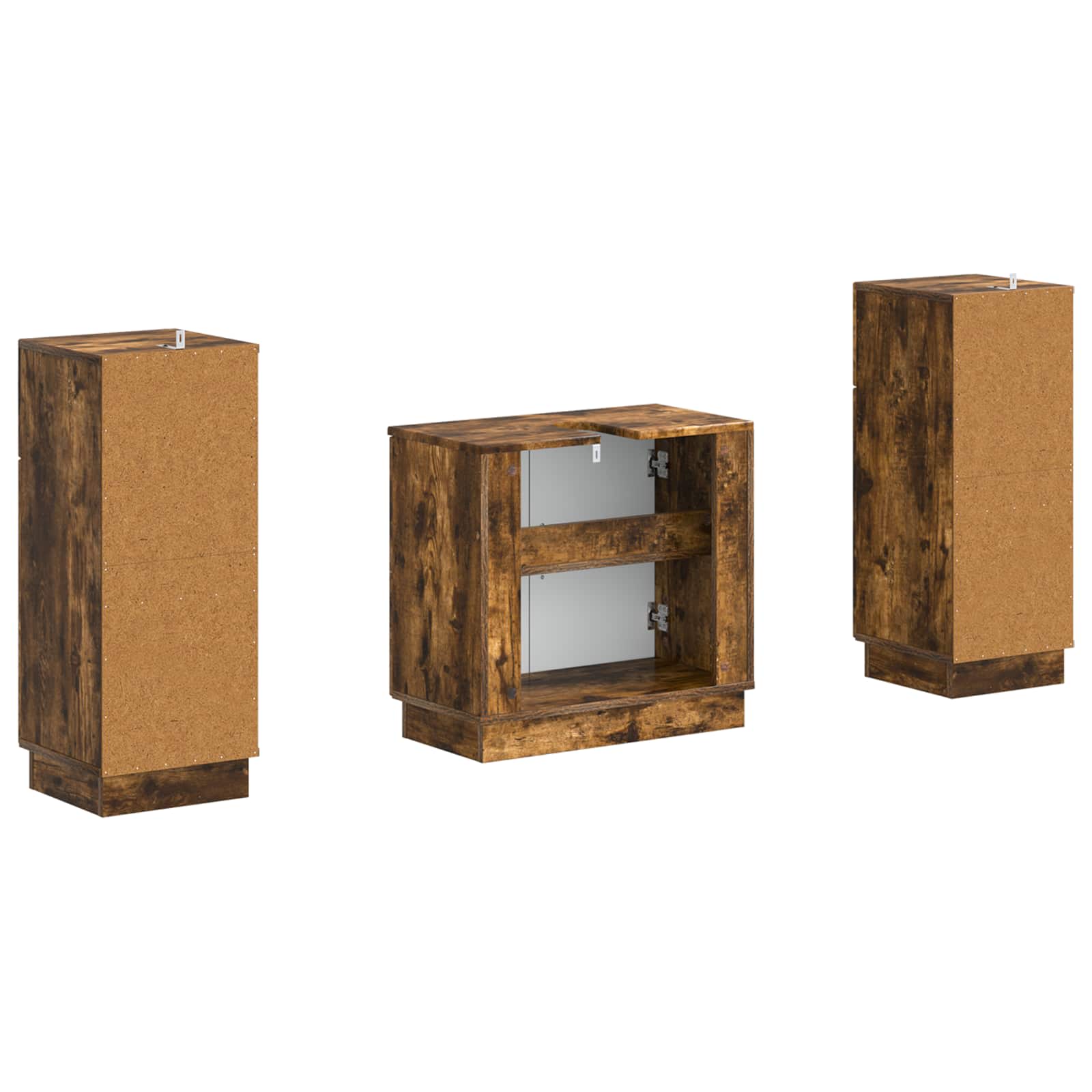 Set di Armadi da Bagno da 2 Pezzi HOORN Rovere Fumo | homemem39