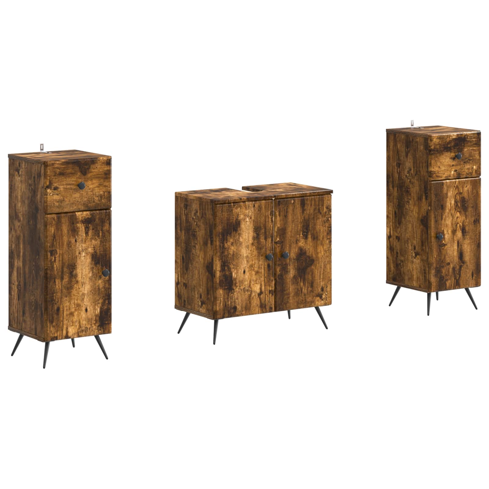 Set di Armadi da Bagno da 2 Pezzi BREDA Rovere Fumo | homemem39