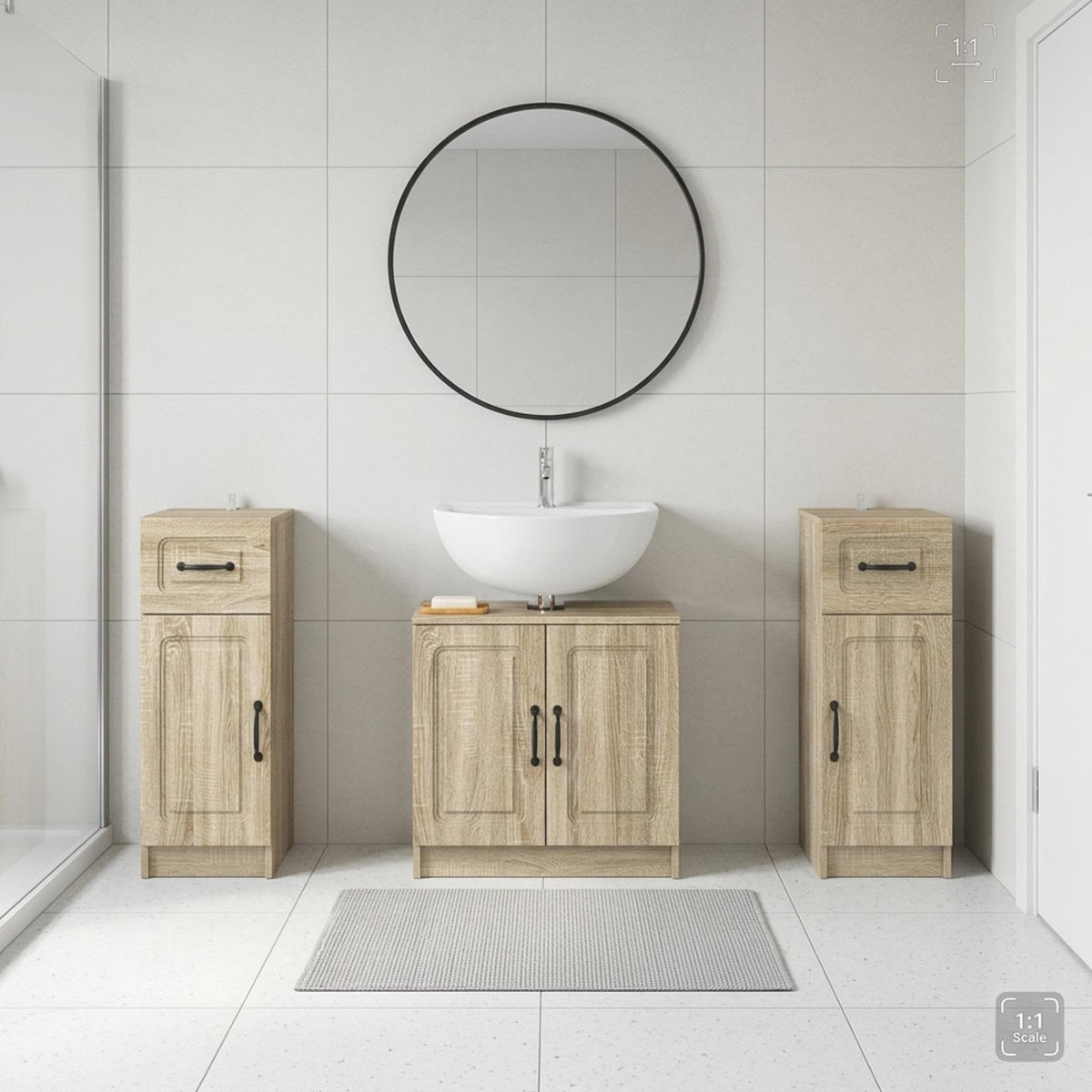 Set di armadietti da bagno in 3 pezzi UTRECHT Rovere Sonoma