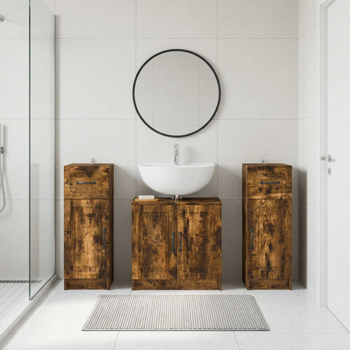 Set di armadietti da bagno in 3 pezzi UTRECHT Rovere Fumo