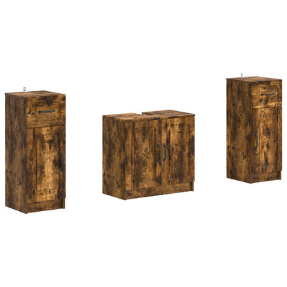 Set di armadietti da bagno in 3 pezzi UTRECHT Rovere Fumo