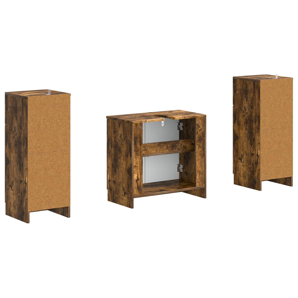 Set di armadietti da bagno in 3 pezzi UTRECHT Rovere Fumo