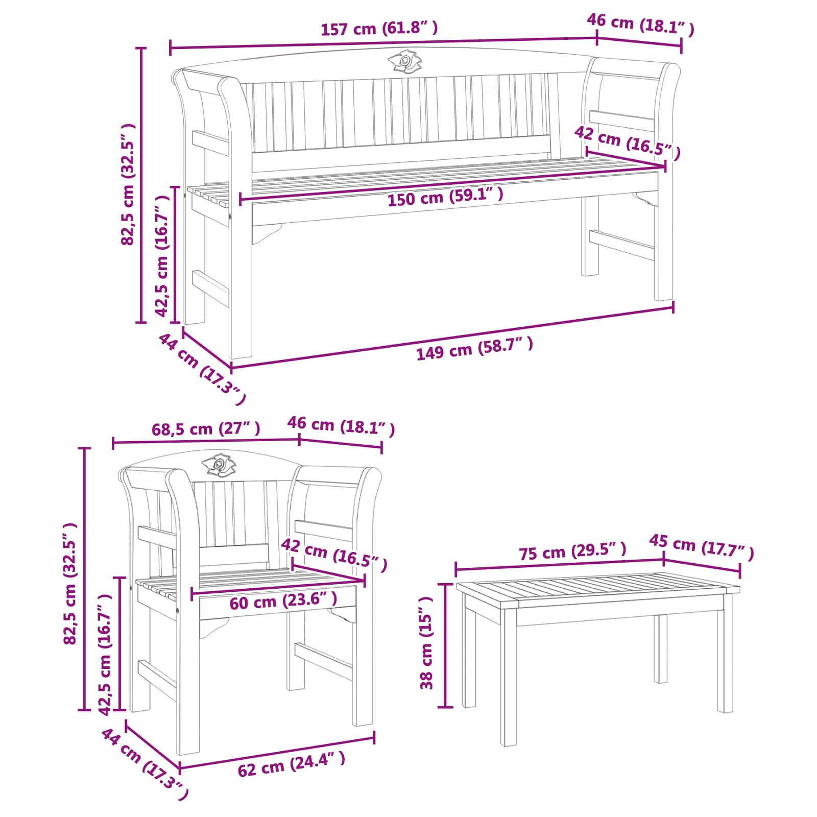 Set da giardino con divano a rosa 4 pcs | homemem39