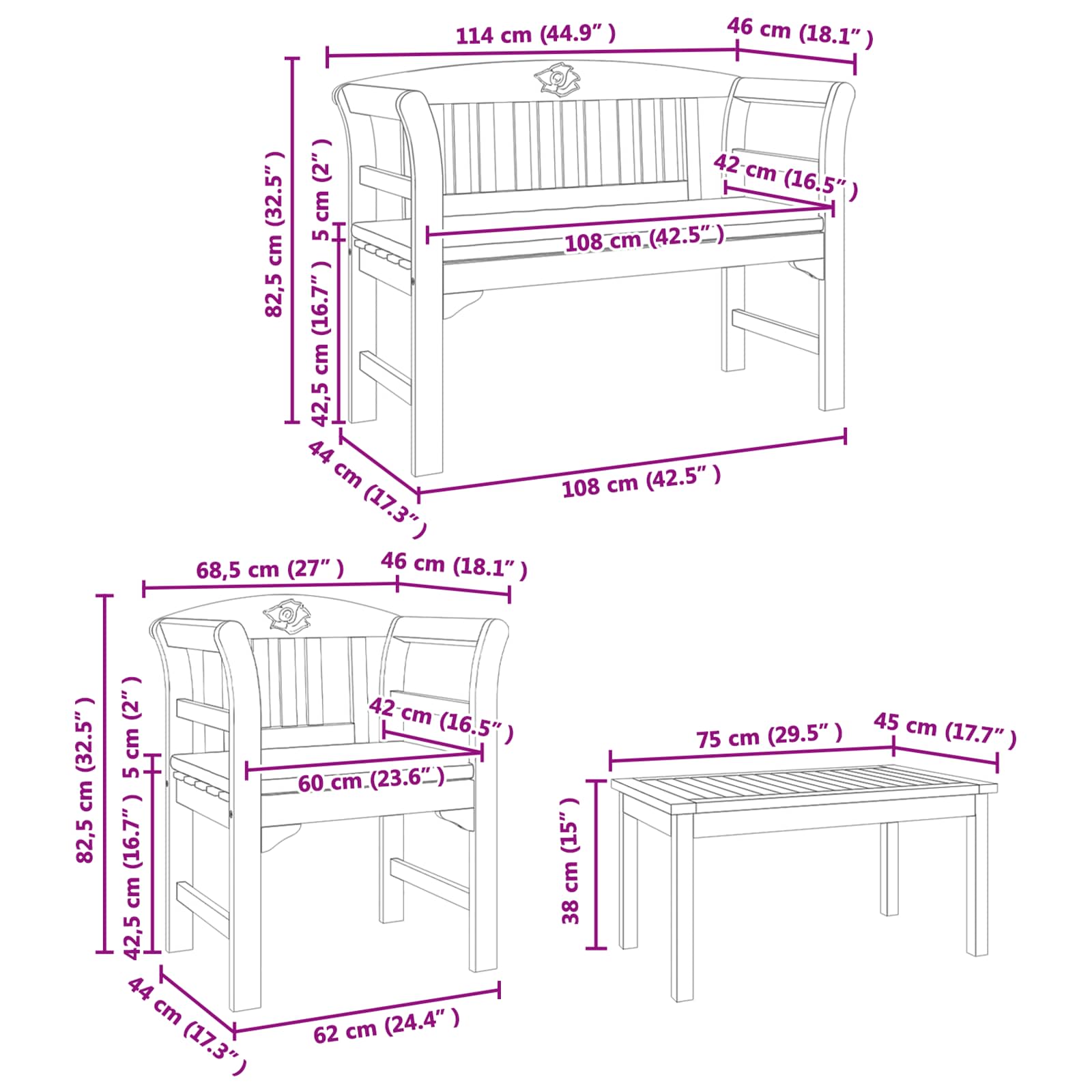 Set da giardino con divano a rosa con cuscino 4 pcs | homemem39