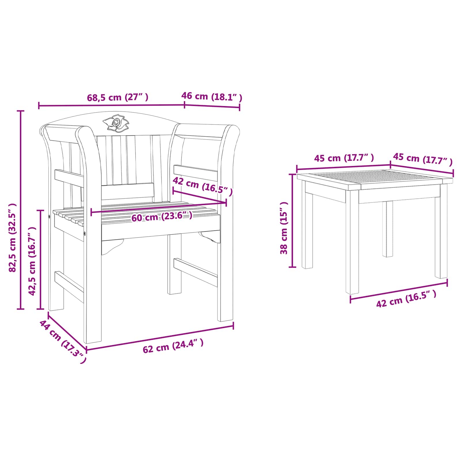 Set da giardino con divano a rosa 3 pcs | homemem39