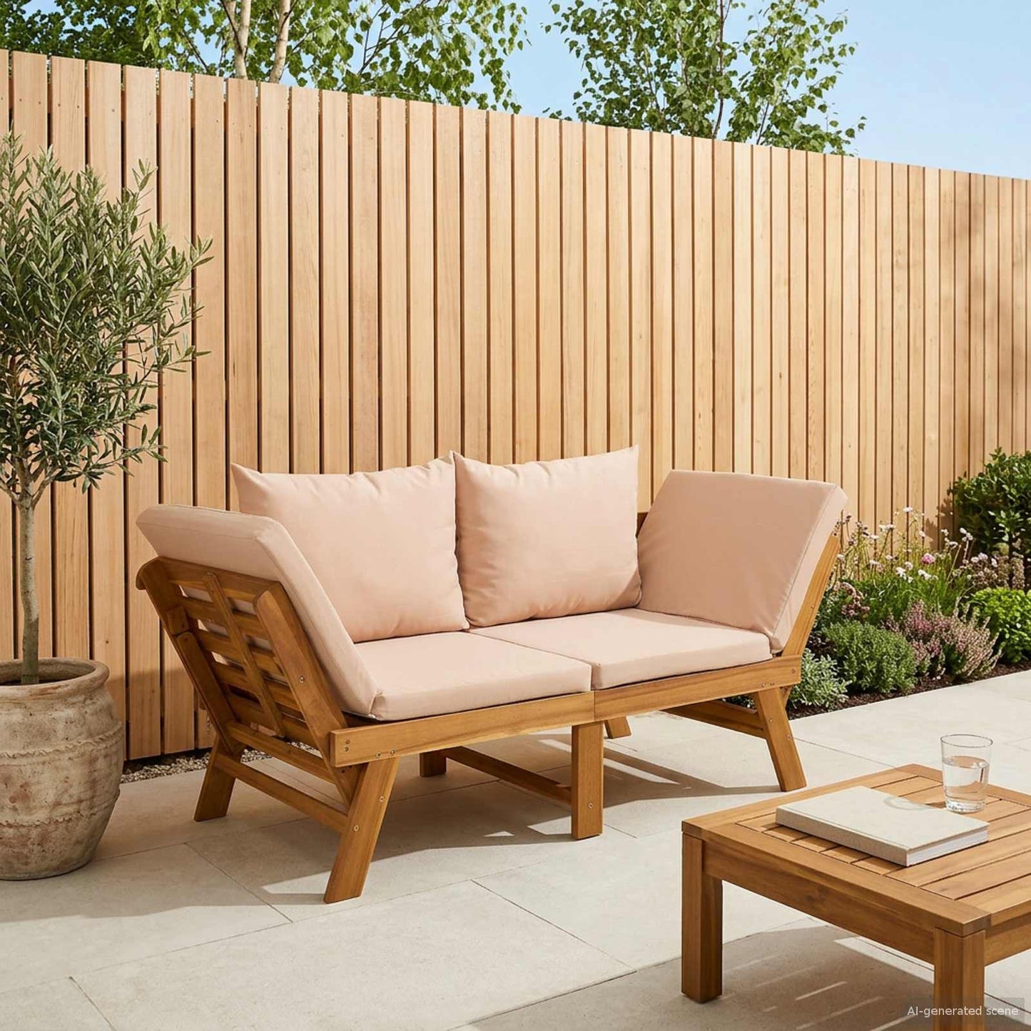 Panchina da giardino 3 in 1 con cuscini Naturale | homemem39