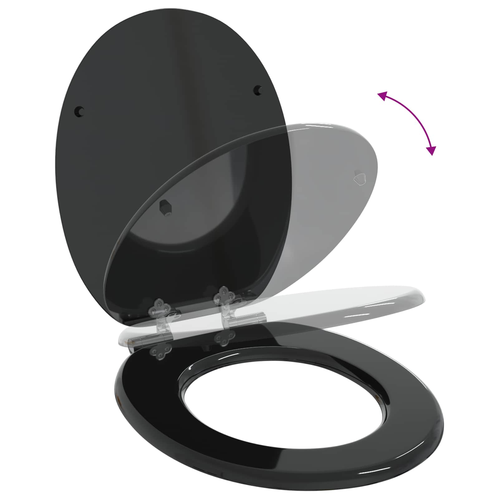 Sedile per toilette con chiusura morbida Nero 44 x 38 cm | homemem39