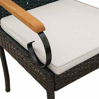 Sedie da giardino 2 pcs Nero e Bianco Crema Polyrattan e acacia | homemem39