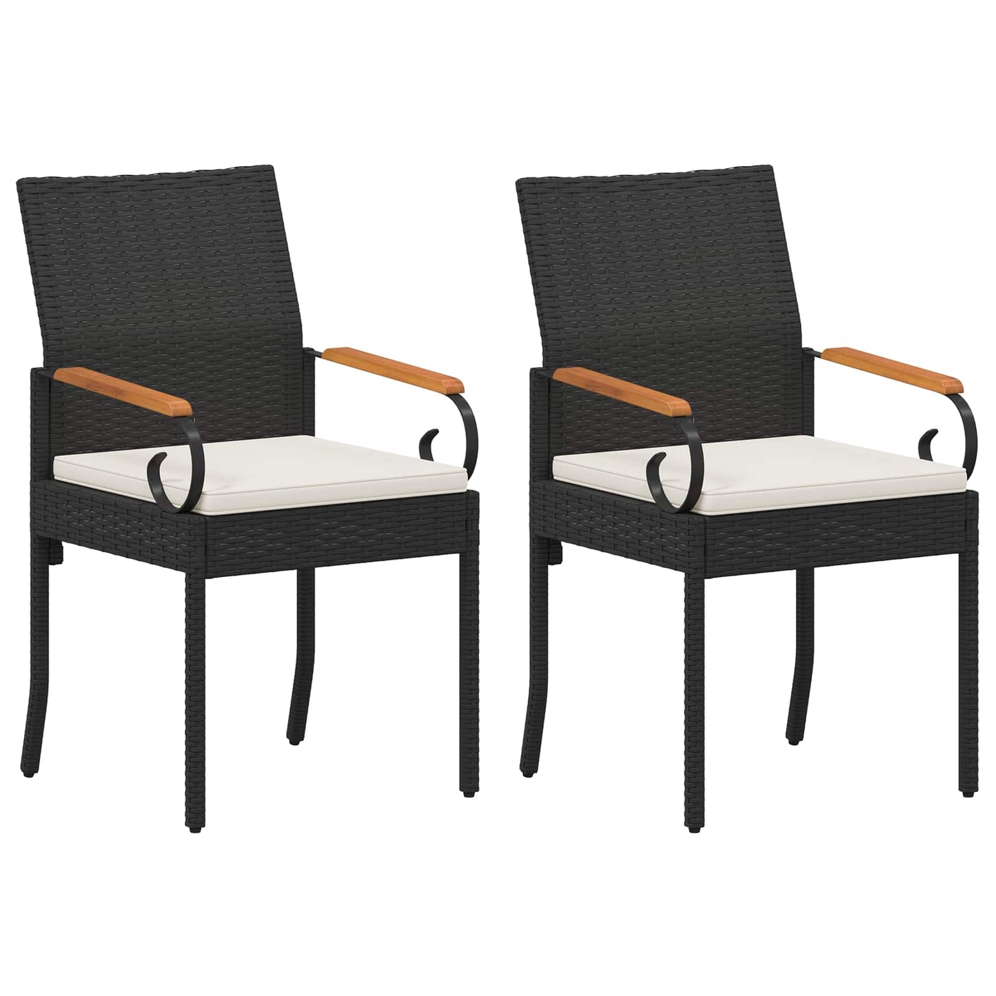 Sedie da giardino 2 pcs Nero e Bianco Crema Polyrattan e acacia