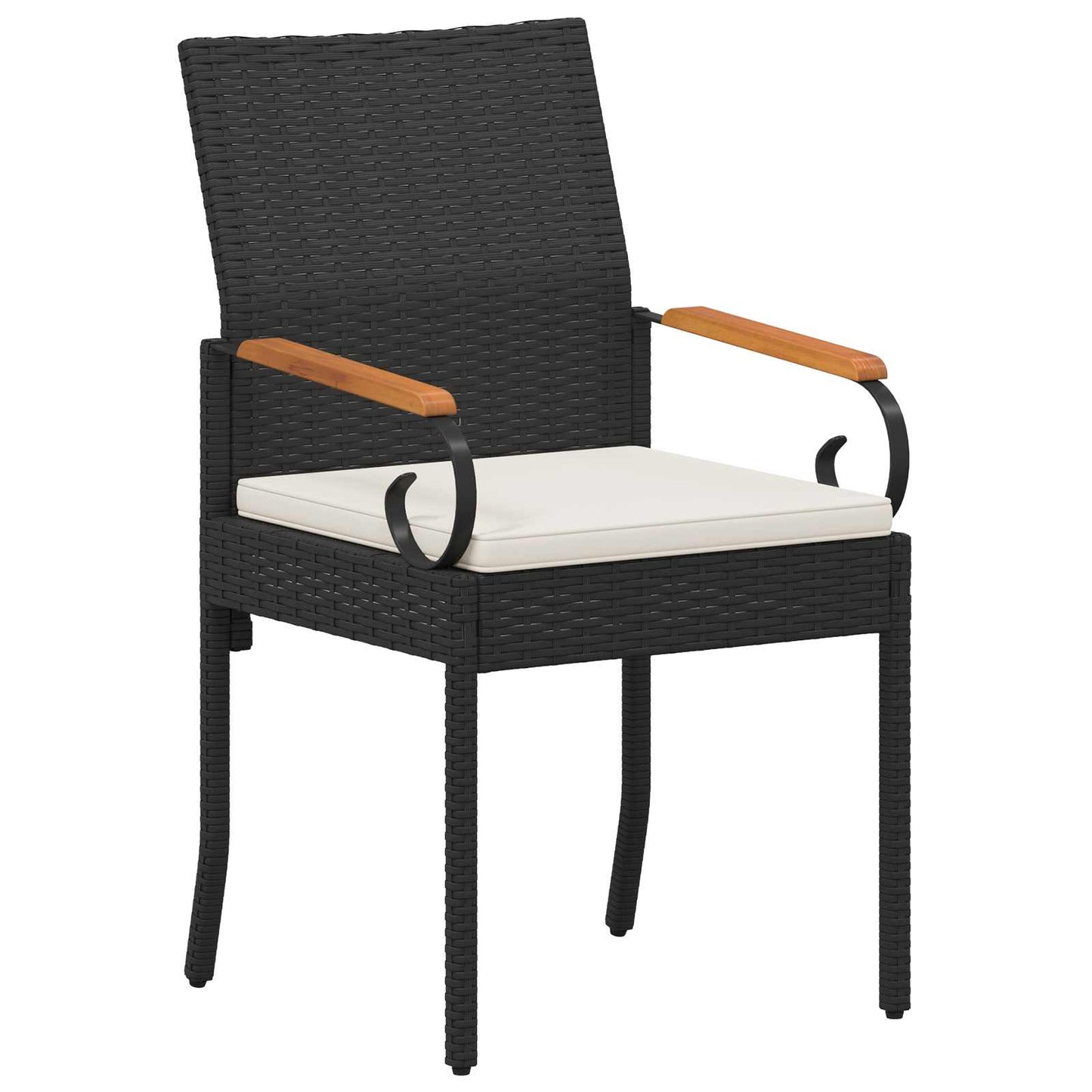 Sedie da giardino 2 pcs Nero e Bianco Crema Polyrattan e acacia | homemem39