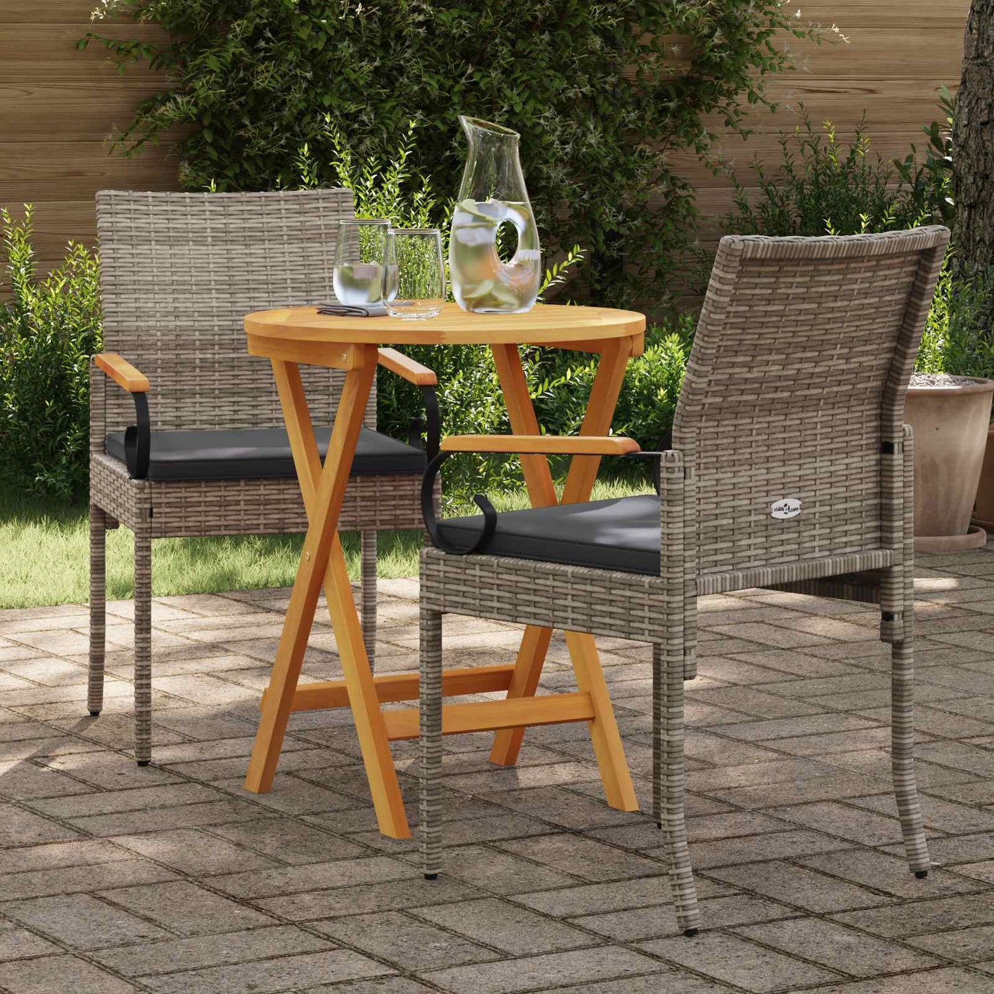 Sedie da giardino con cuscino 2 pcs Grigio e Grigio Scuro | homemem39