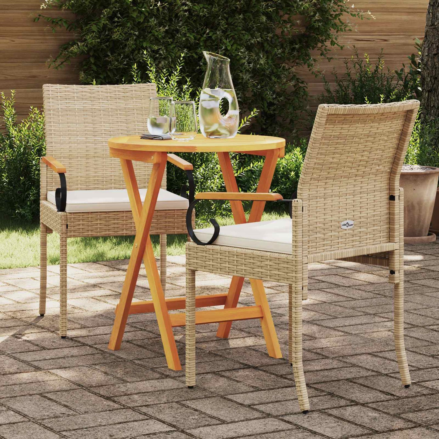 Sedie da giardino con cuscino 2 pcs Beige e Bianco Crema | homemem39