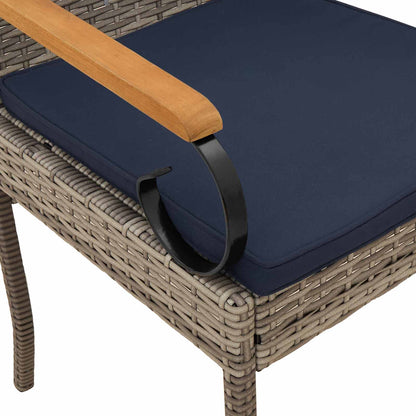 Sedie da giardino 2 pcs Grigio e Blu Navy Polyrattan e acacia | homemem39
