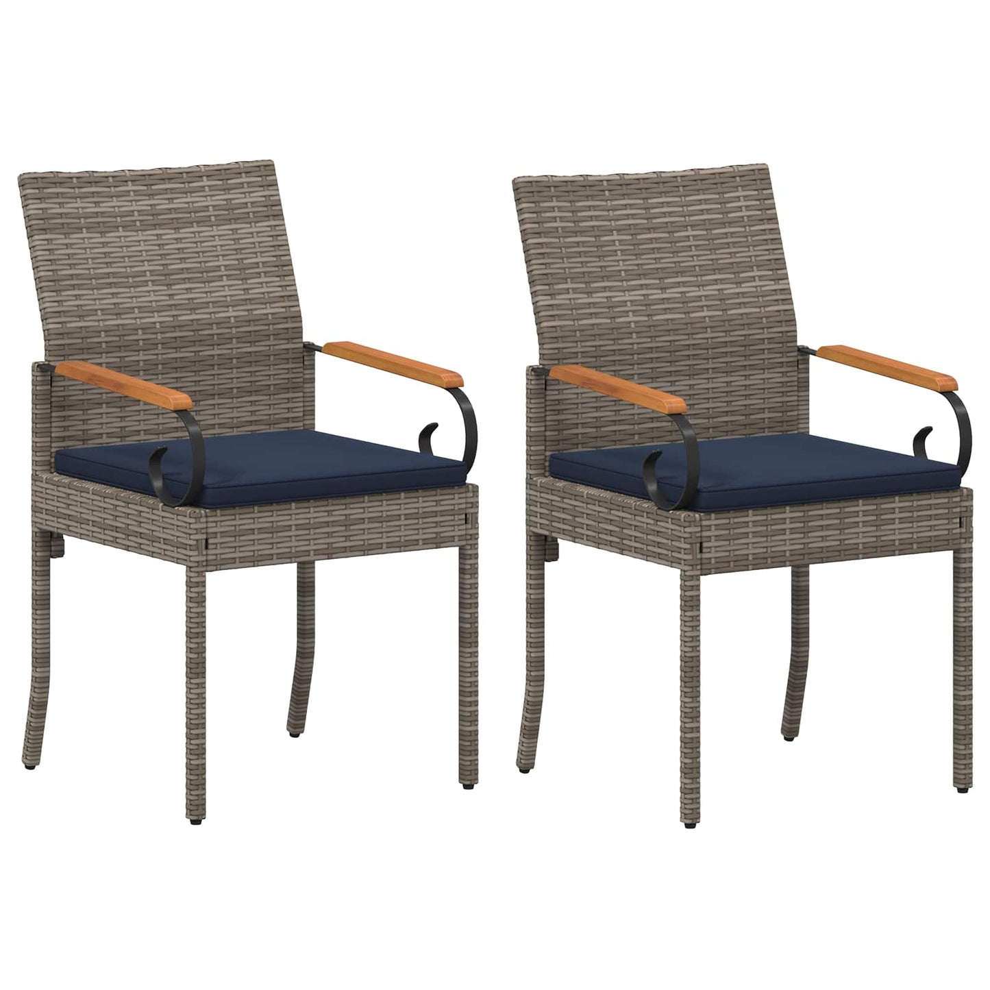 Sedie da giardino 2 pcs Grigio e Blu Navy Polyrattan e acacia | homemem39