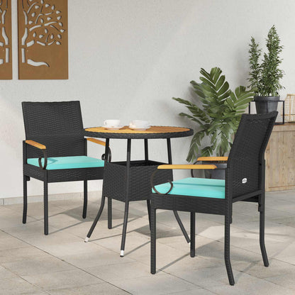 Sedie da giardino 2 pcs Nero e Turchese Polyrattan e acacia | homemem39