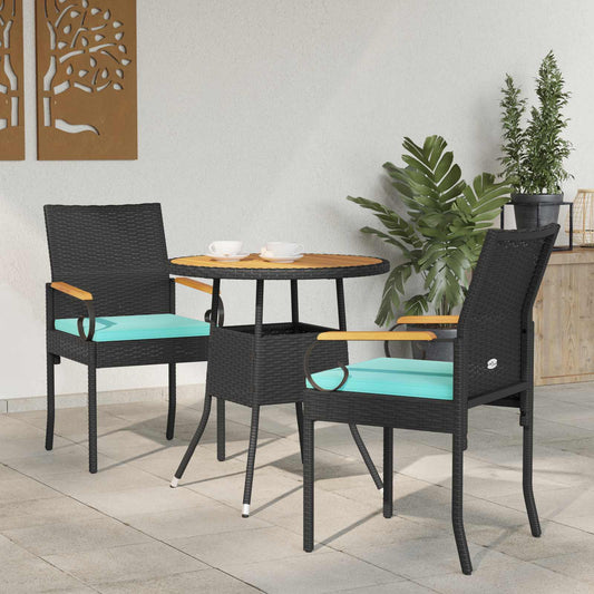Sedie da giardino 2 pcs Nero e Turchese Polyrattan e acacia | homemem39