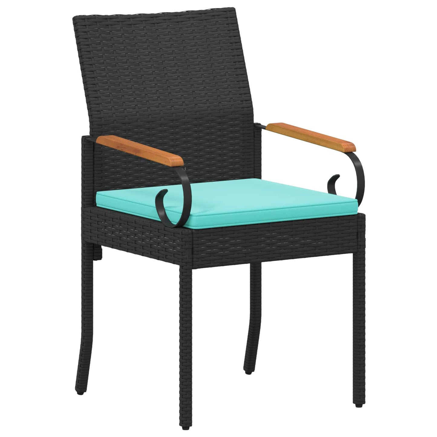 Sedie da giardino 2 pcs Nero e Turchese Polyrattan e acacia | homemem39