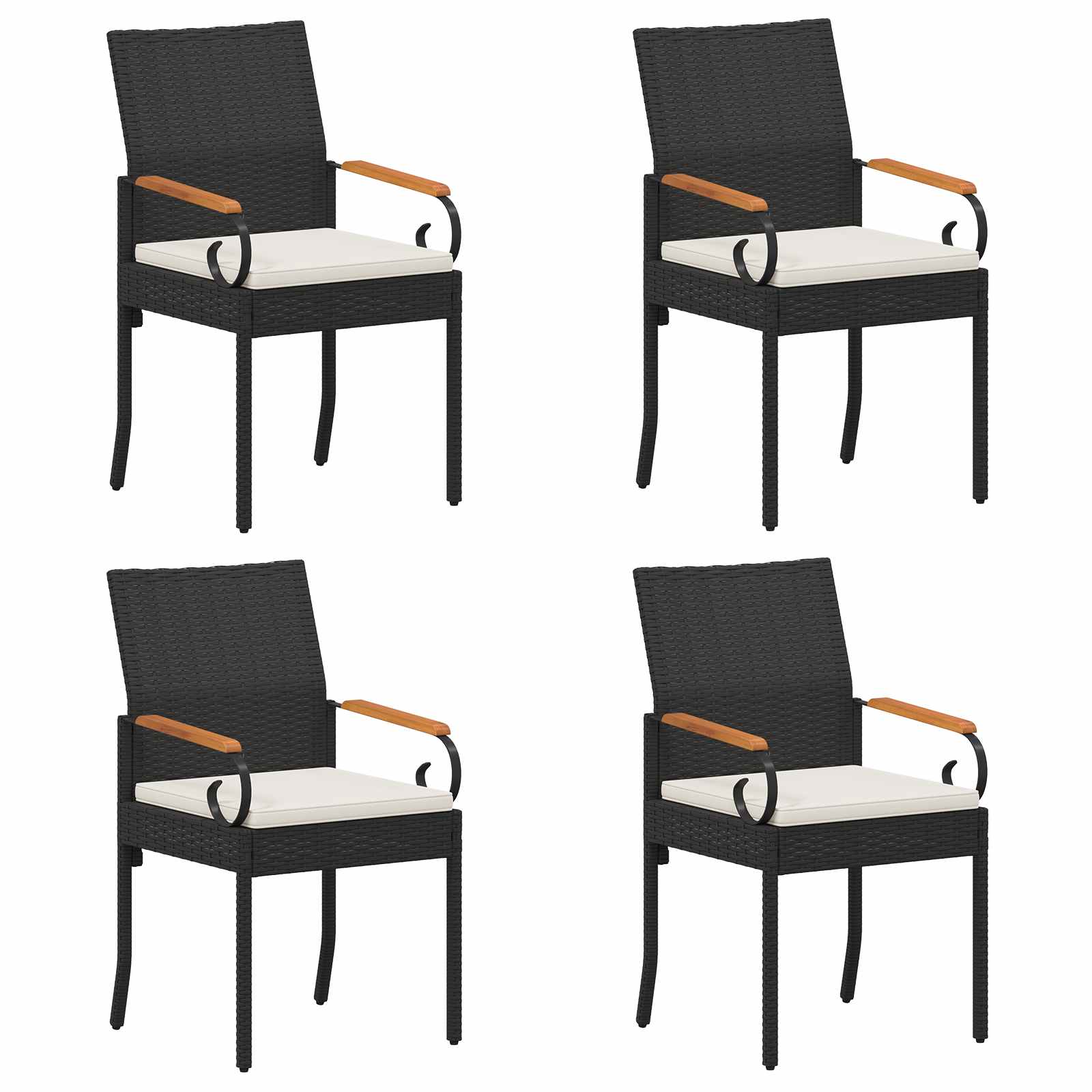 Sedie da giardino 4 pcs Nero e Bianco Crema Polyrattan e acacia | homemem39
