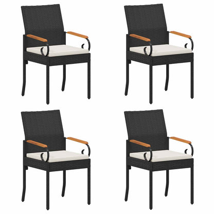 Sedie da giardino 4 pcs Nero e Bianco Crema Polyrattan e acacia | homemem39
