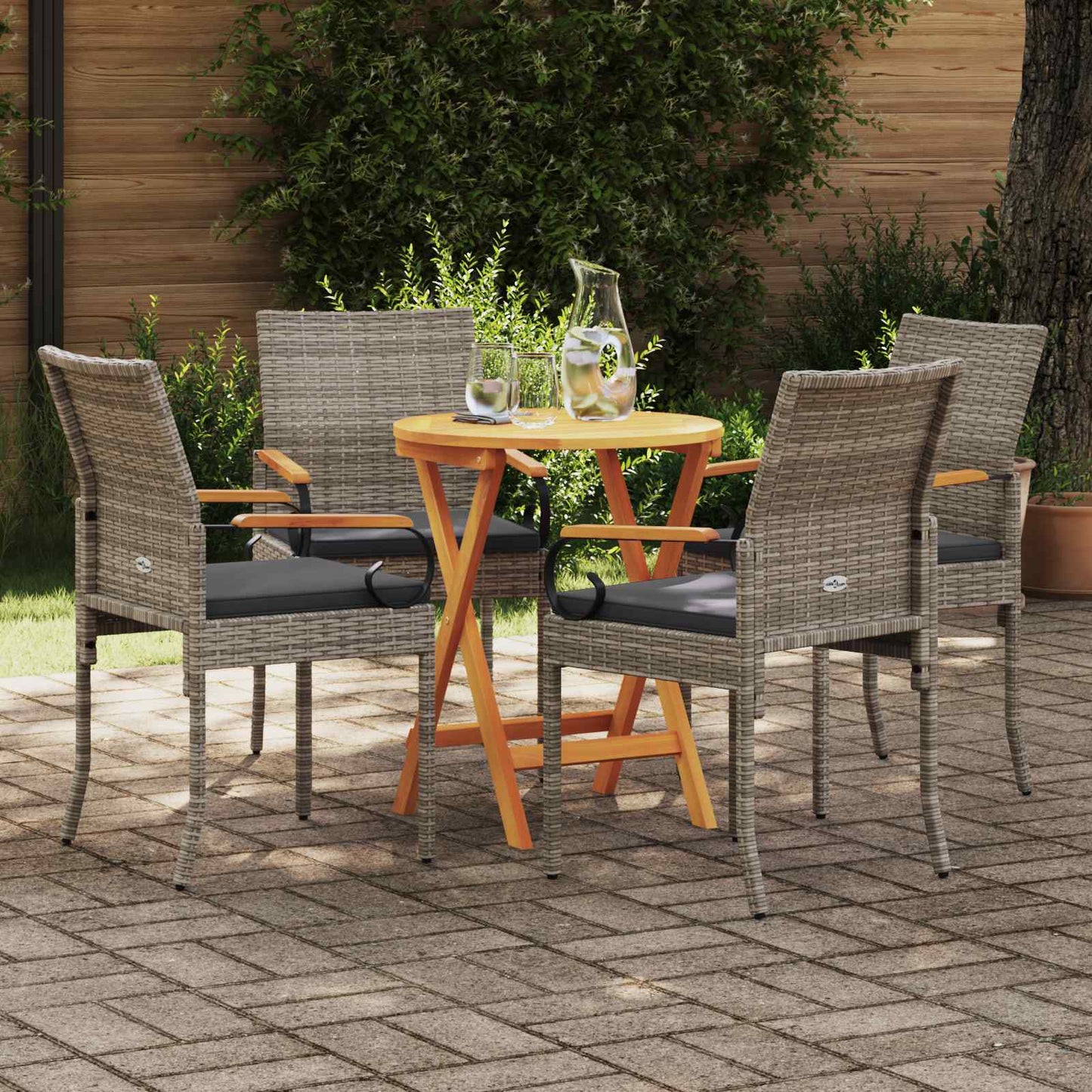 Sedie da giardino con cuscino 4 pcs Grigio e Grigio Scuro | homemem39