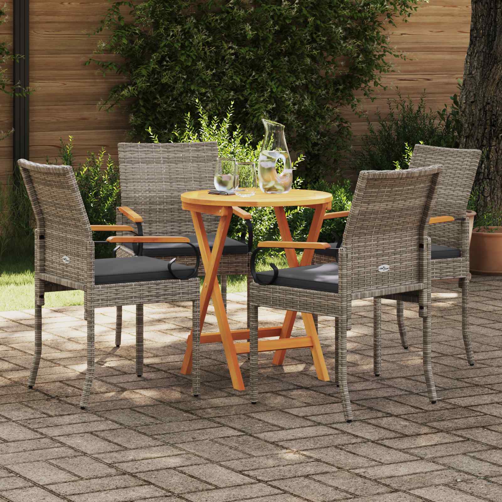 Sedie da giardino con cuscino 4 pcs Grigio e Grigio Scuro | homemem39
