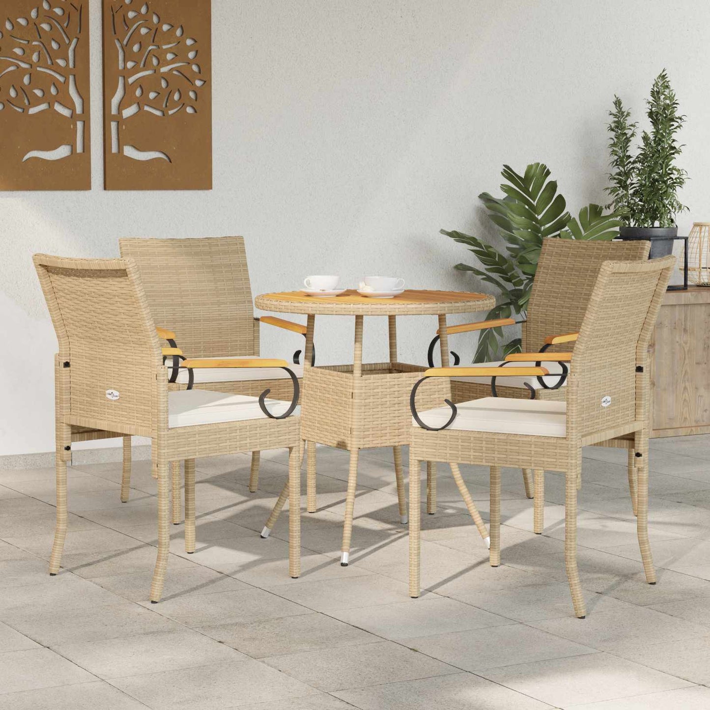 Sedie da giardino con cuscino 4 pcs Beige e Bianco Crema | homemem39