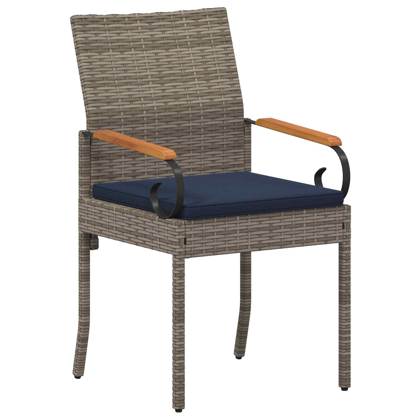 Sedie da giardino 4 pcs Grigio e Blu Navy Polyrattan e acacia | homemem39