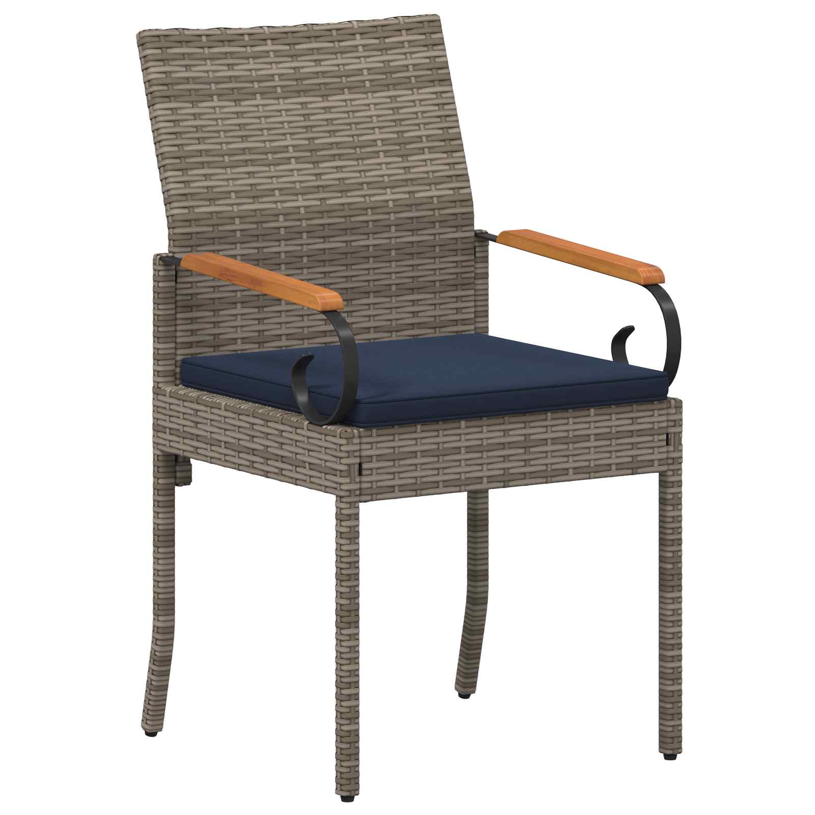 Sedie da giardino 4 pcs Grigio e Blu Navy Polyrattan e acacia | homemem39