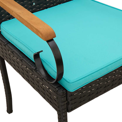 Sedie da giardino 4 pcs Nero e Turchese Polyrattan e acacia | homemem39
