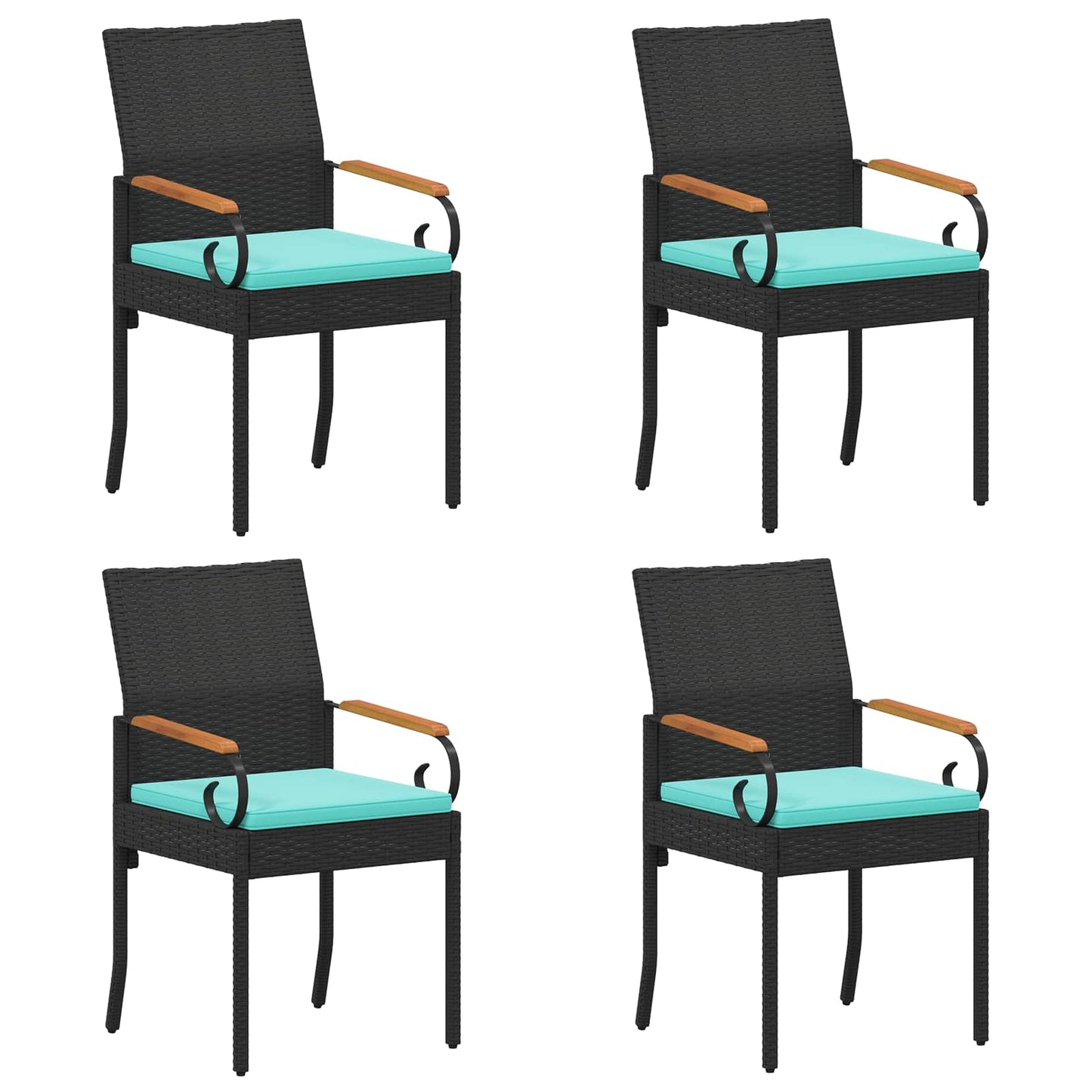 Sedie da giardino 4 pcs Nero e Turchese Polyrattan e acacia | homemem39