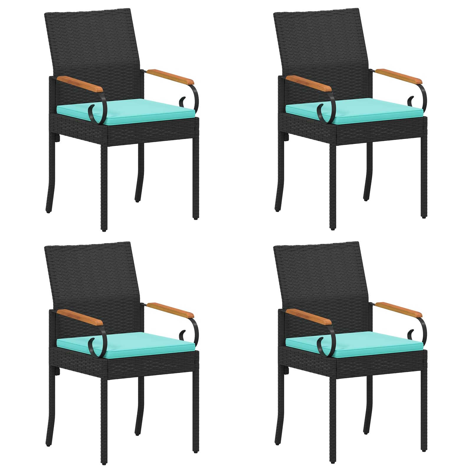 Sedie da giardino 4 pcs Nero e Turchese Polyrattan e acacia | homemem39