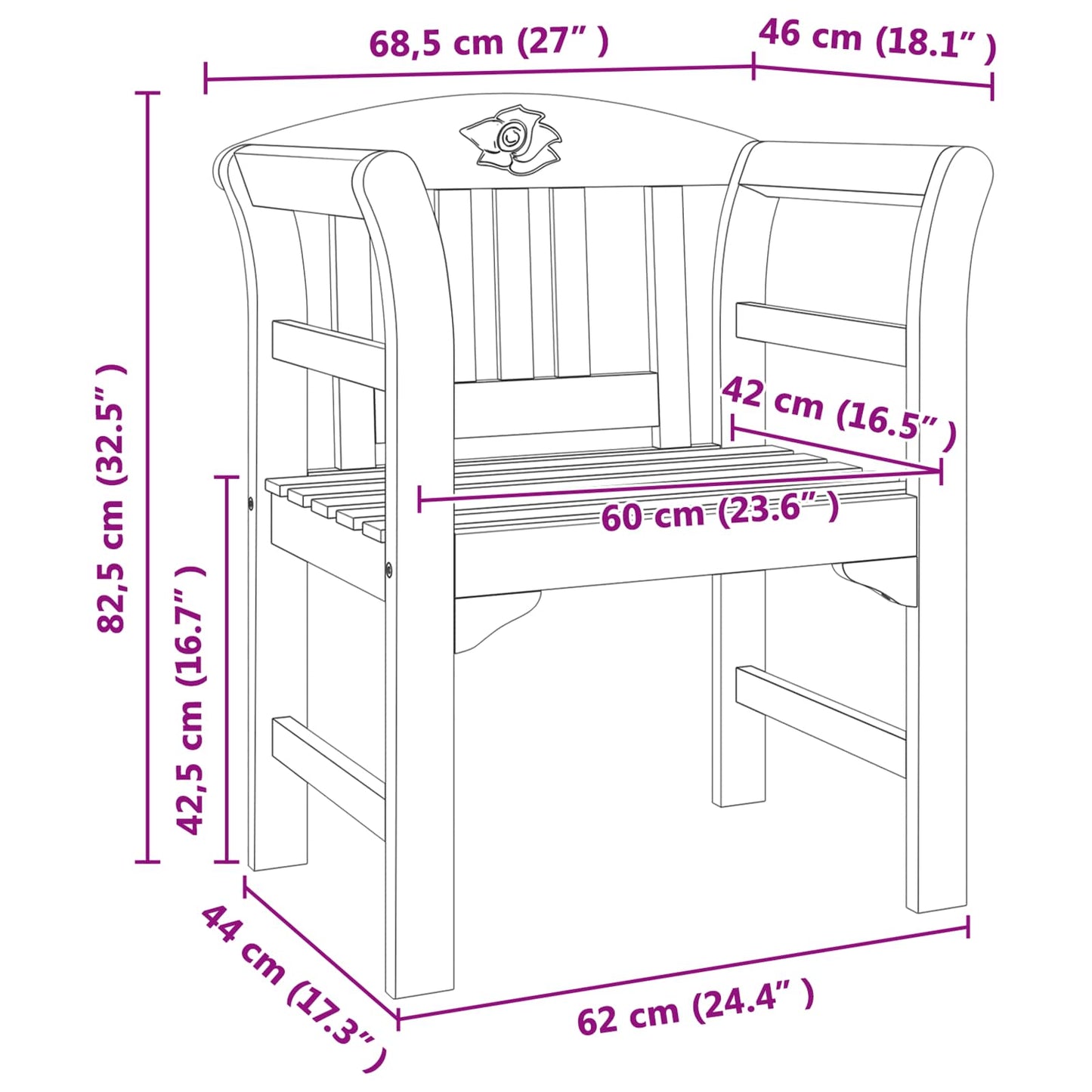 panchina Finitura ad Olio Naturale 68,5 x 46 x 82,5 cm