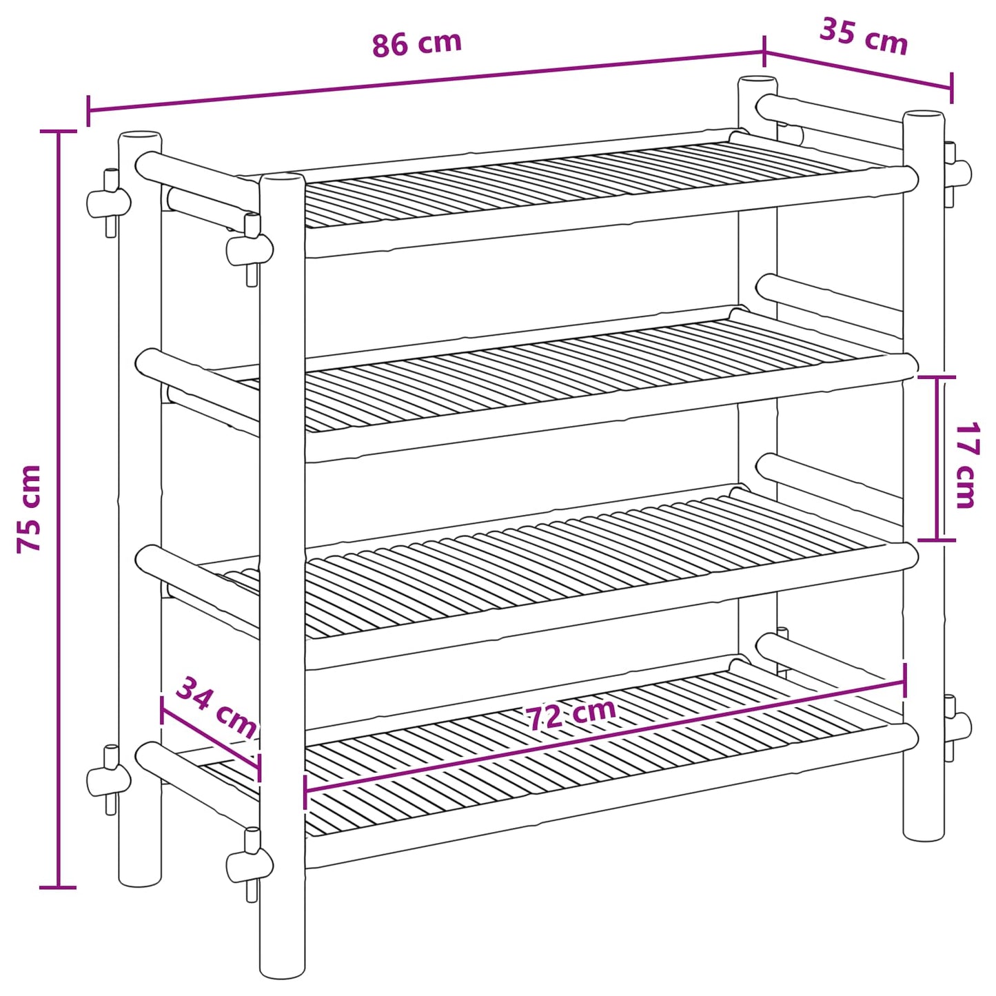 Scarpiera con lo scaffale Naturale 4 ripiani Bambù | homemem39