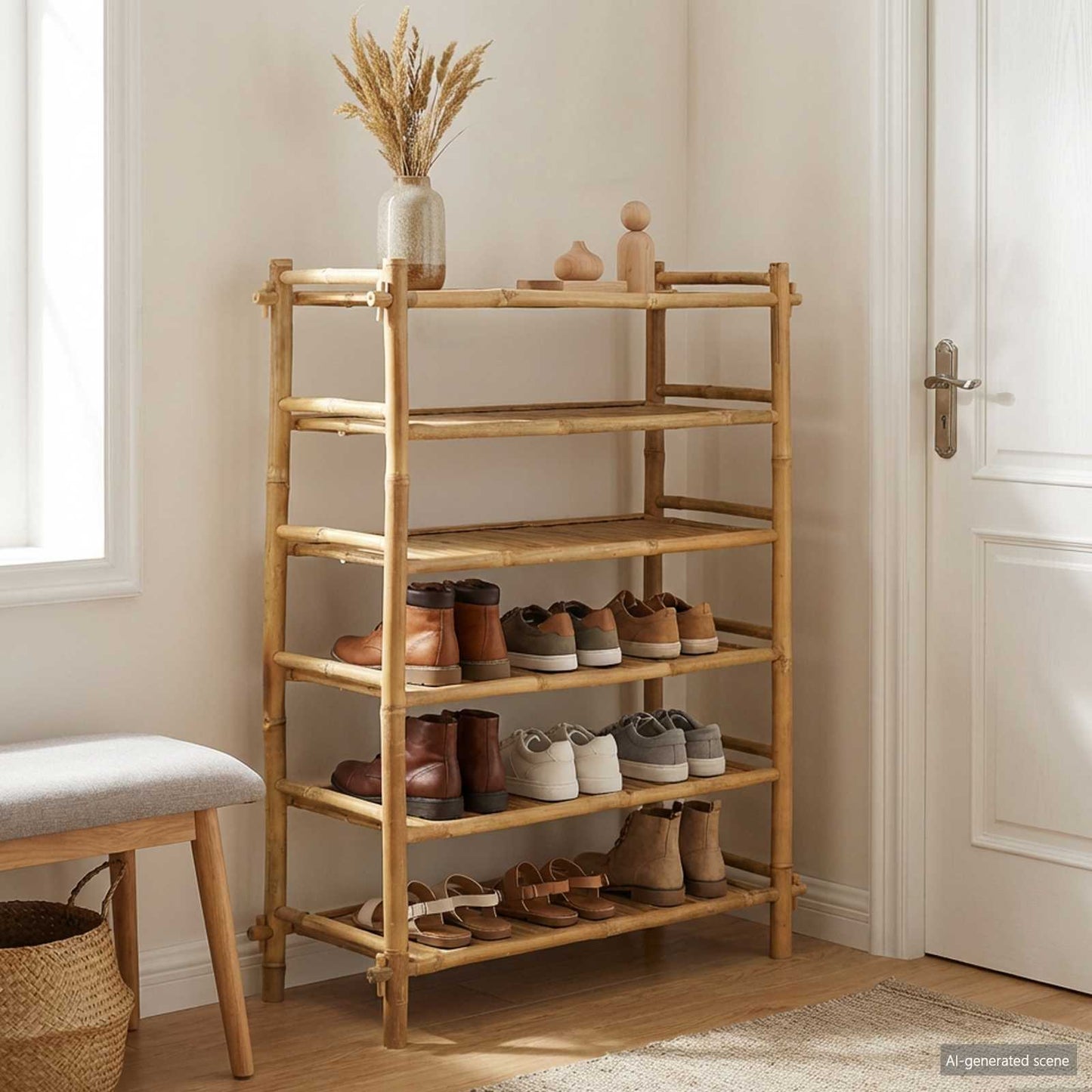Scarpiera con lo scaffale Naturale 6 ripiani Bambù | homemem39