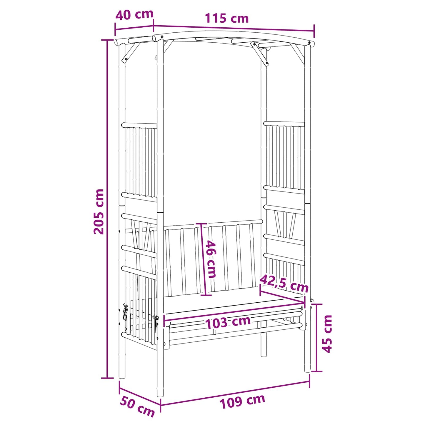 Arco da Giardino con Panchina Grigio Scuro 115 x 50 x 205 cm | homemem39