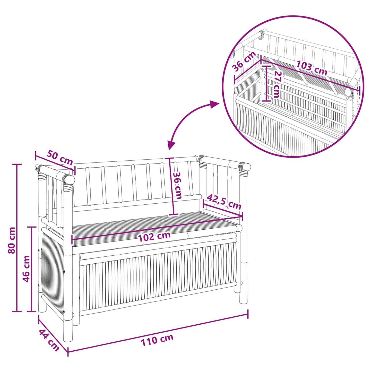 Panca da Giardino con Contenitore Naturale 110 x 47 x 80 cm | homemem39