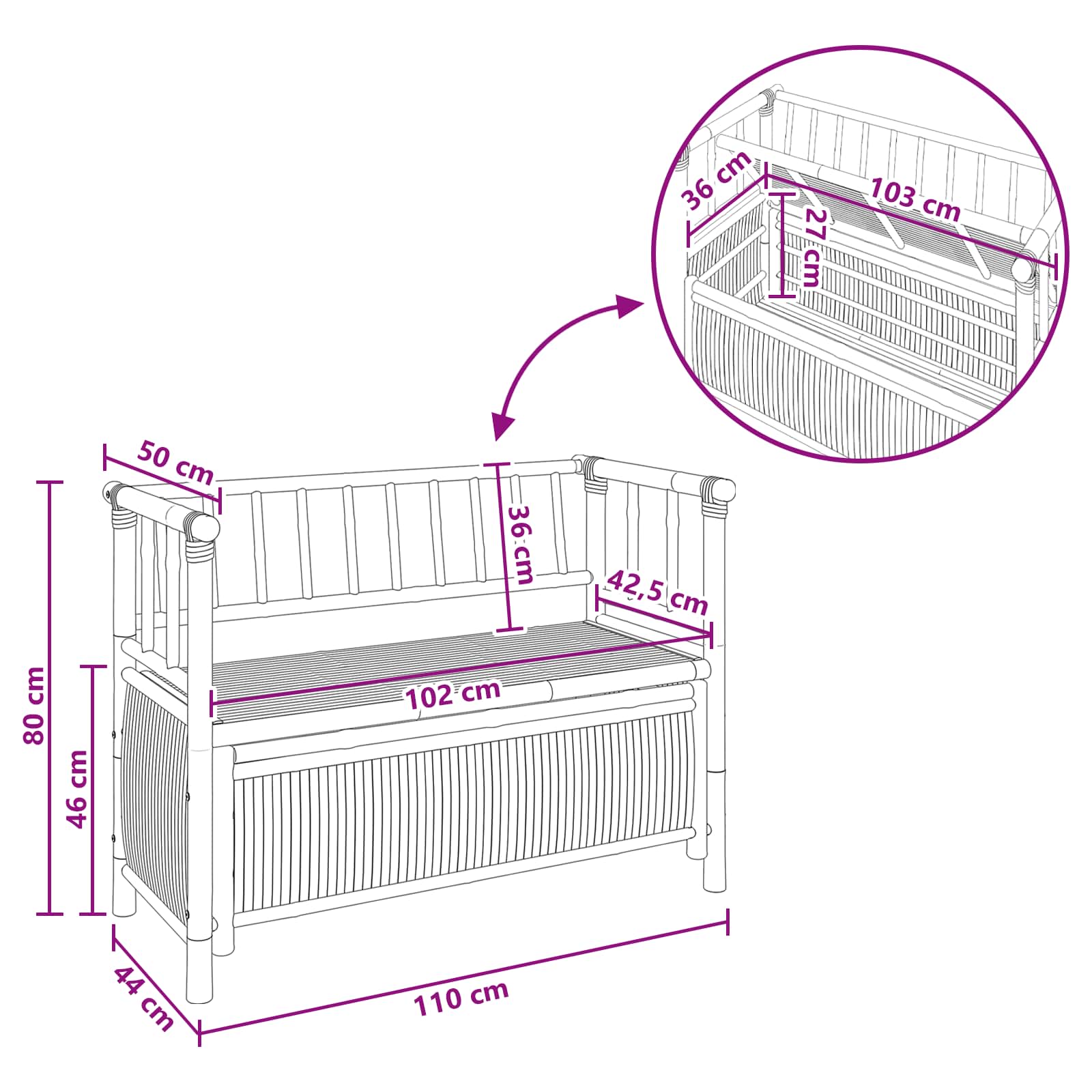 Panca da Giardino con Contenitore Naturale 110 x 47 x 80 cm | homemem39