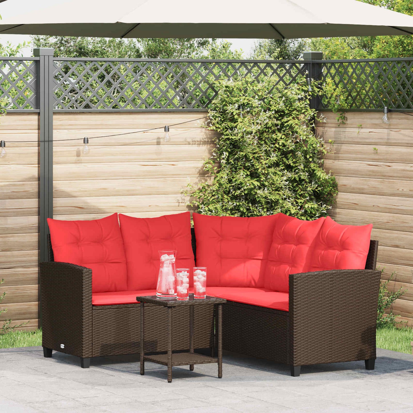 Set di divani da esterno 2 pcs Marrone e Rosso polyrattan | homemem39