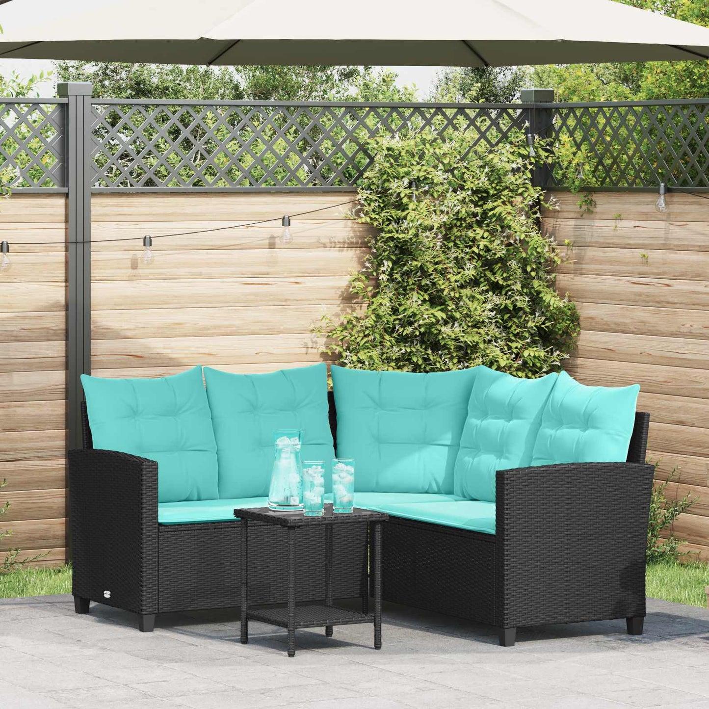 Divano da giardino 2 pcs Nero e Turchese Poly Rattan | homemem39