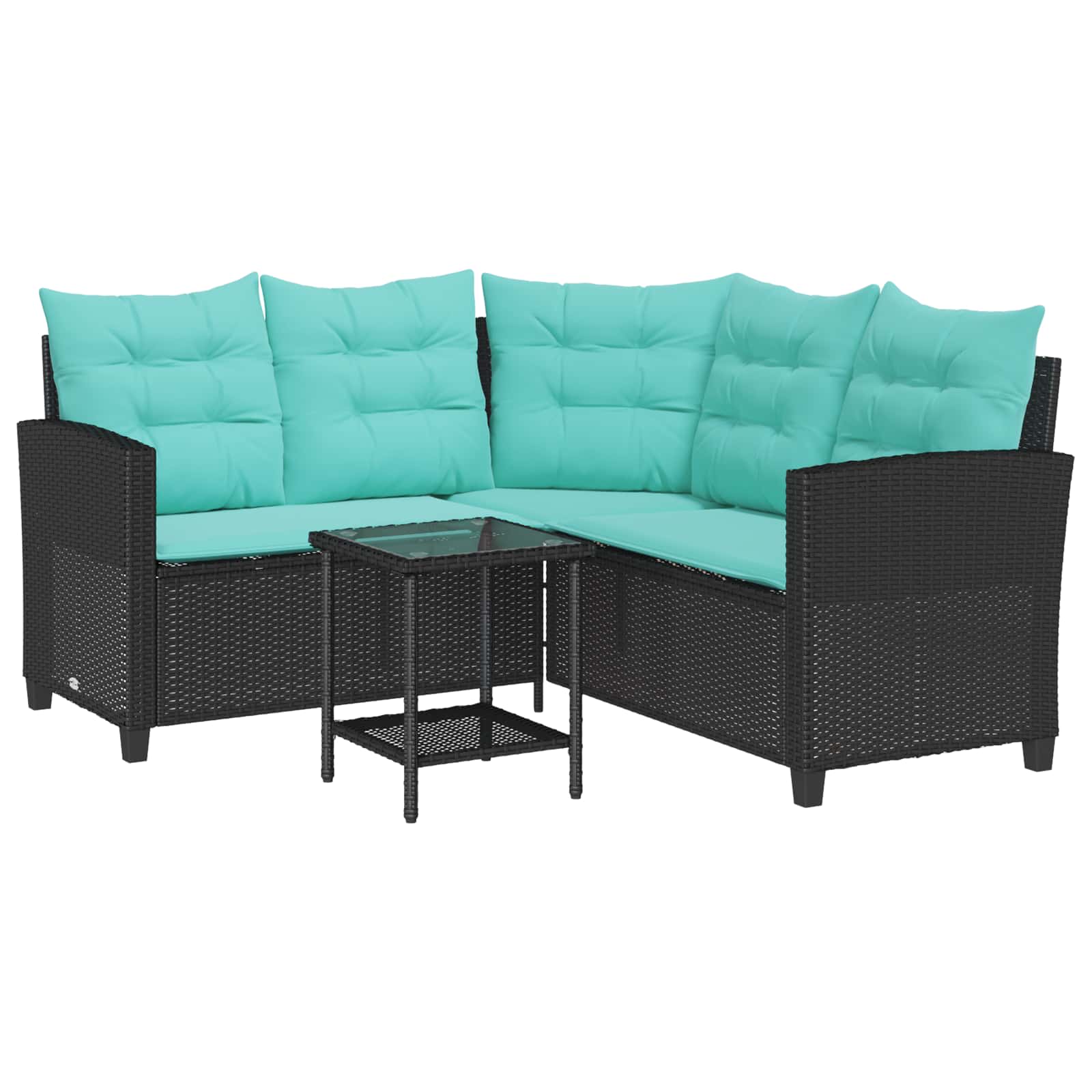 Divano da giardino 2 pcs Nero e Turchese Poly Rattan | homemem39